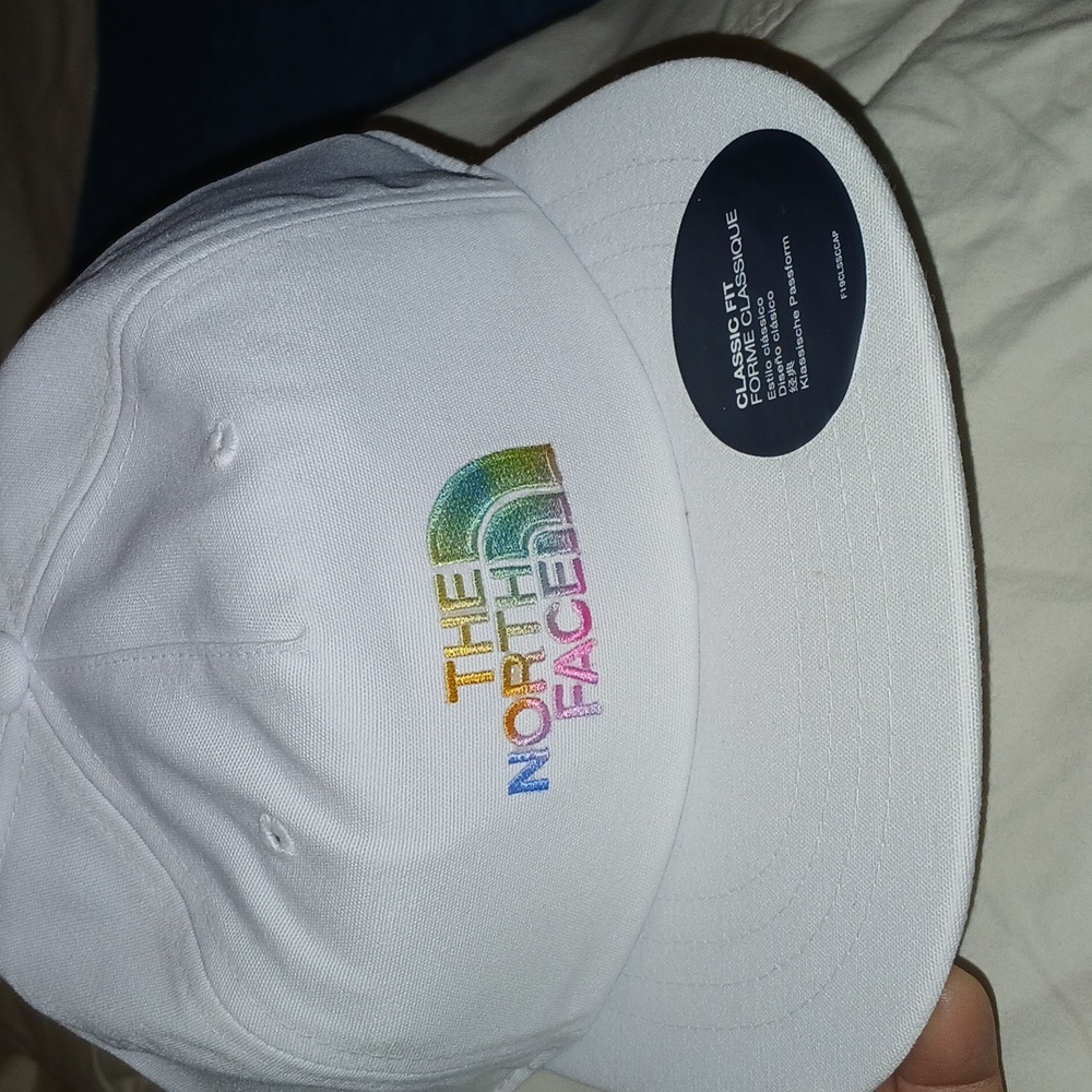 Northface hat one size white with neon color logo